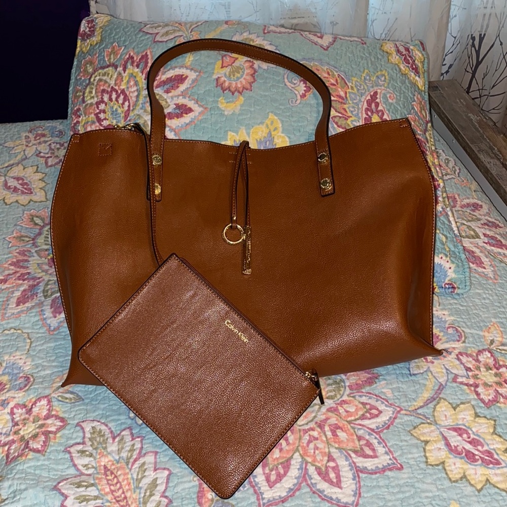 Calvin Klein Faux Leather Tote with Clutch Bag